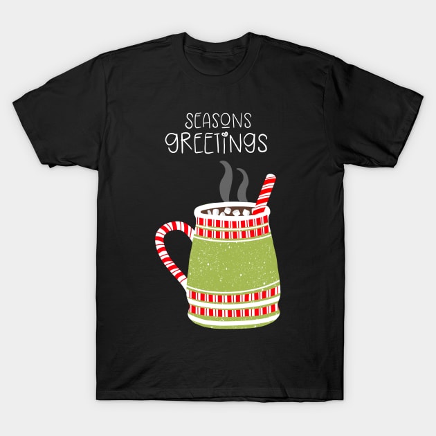 Cozy Winter Mugs on Indigo T-Shirt by MarcyBrennanArt